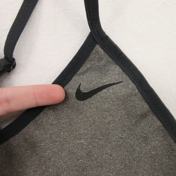 Nike Sports Bra Gray Green Black Dri-FIT V-Neck Racerback Strappy Mesh Size M - Picture 5 of 11